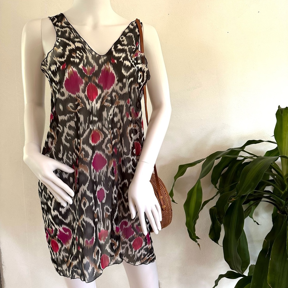 Sheer lace-up back mini dress/‎ coverup